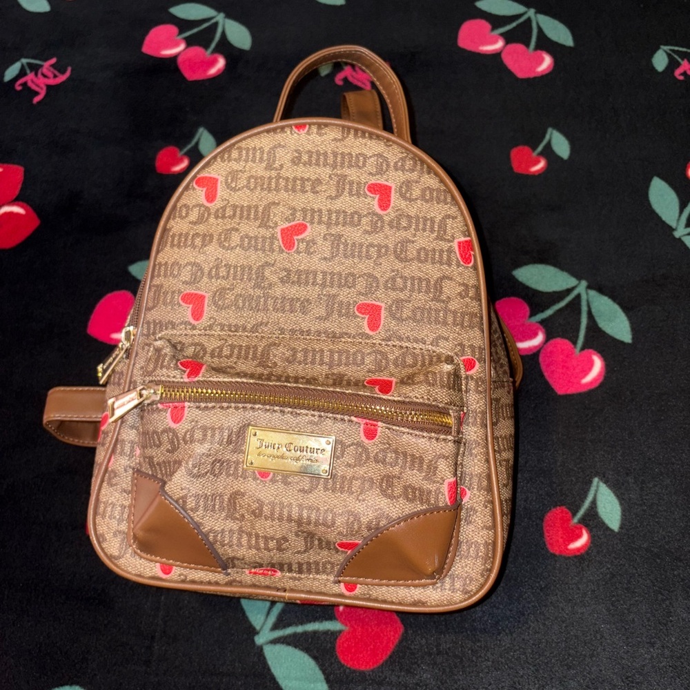 Juicy Couture Brown Backpack with Red Heart Accents